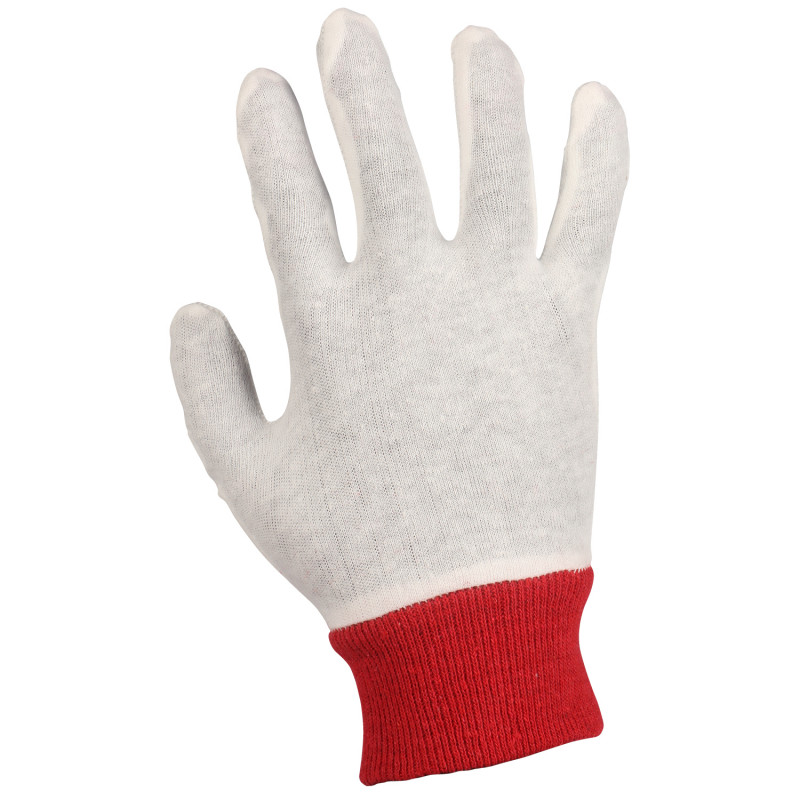 COTTON INTERLOCK WHITE GLOVES WITH RED COLOR KNIT 